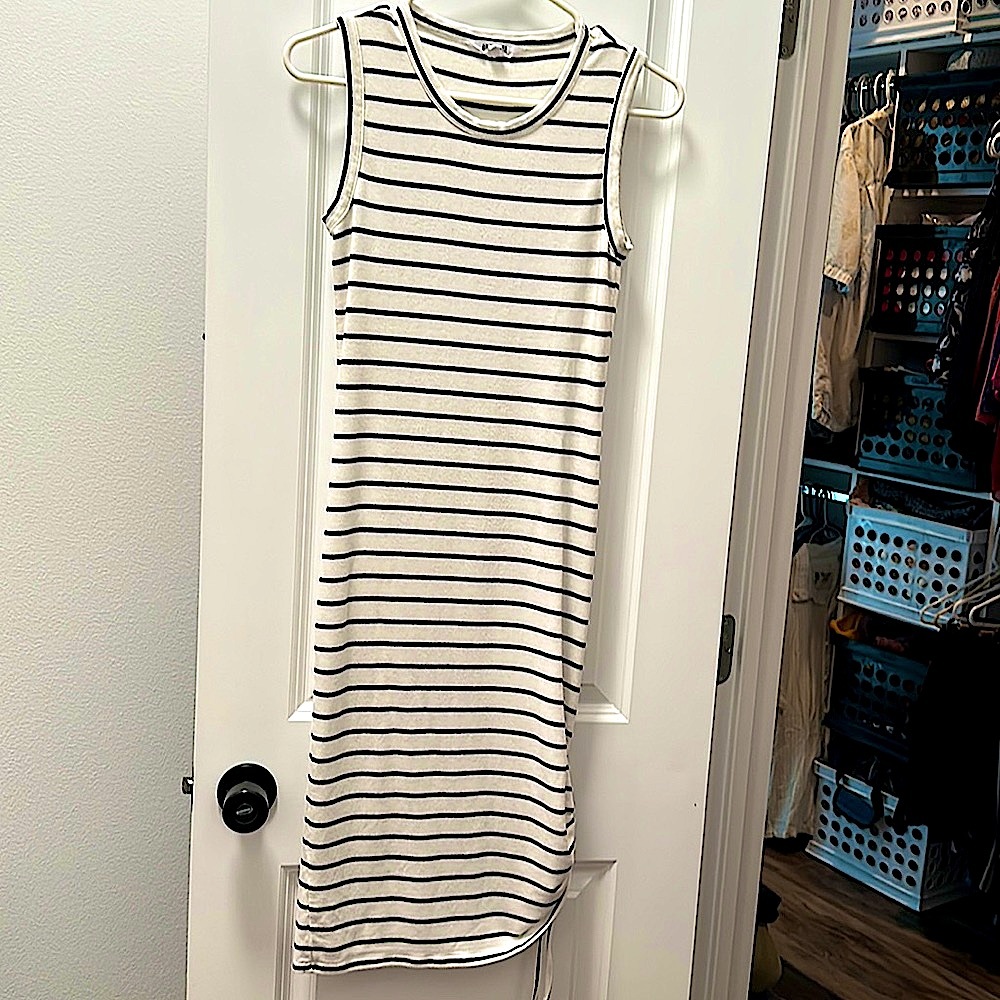 Bb Dakota white with black stripes tank dress